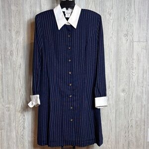 Moda International Vintage Y2K Classic Pinstripe Button Down Shirt Dress Size 16